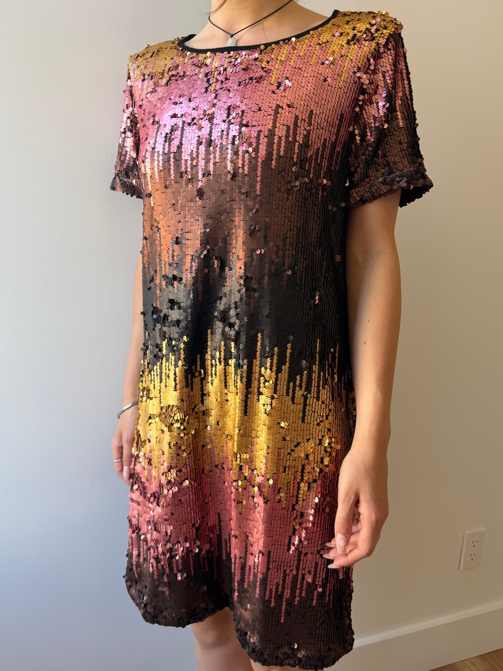 LUNA Shine Me Up Sequin Shift Dress Gold Multi